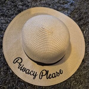 LC Lauren Conrad Beige Straw Sun Hat with Black Script